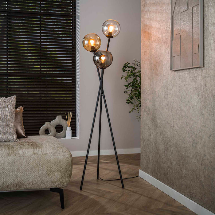 LifestyleFurn Vloerlamp Willaim 3-lamps - Chroom, Amber en Grijs