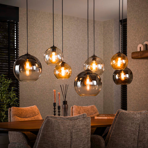 LifestyleFurn Hanglamp Willaim 7-lamps, Glas - Chroom, Amber en Grijs