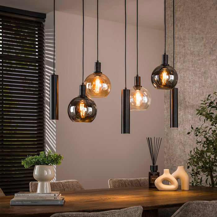 LifestyleFurn Hanglamp Janetta Glas en metaal, 4+3-lamps - Artic zwart