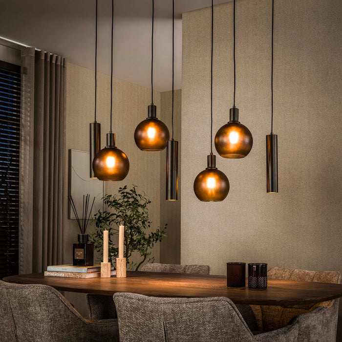 LifestyleFurn Hanglamp Janetta 4+3-lamps - Sienna Bruin