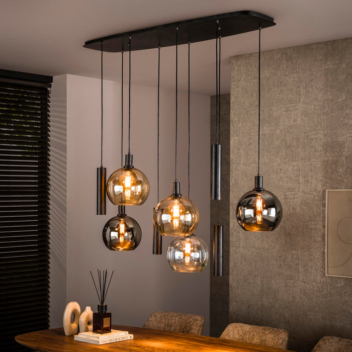LifestyleFurn Hanglamp Janetta Glas en metaal, 5+4-lamps - Bruin