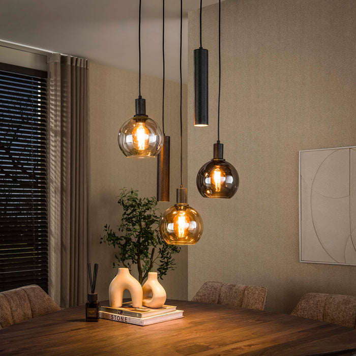LifestyleFurn Hanglamp Janetta Glas en metaal, 3+2-lamps - Meerkleurig