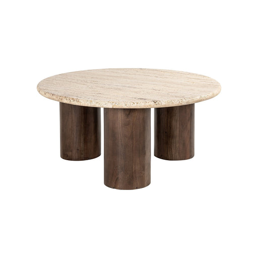 Richmond Ronde Salontafel Douglas Mangohout en Travertin, 90cm - Bruin - Japandi