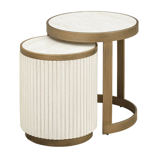Richmond Ronde Bijzettafel Tivoli Stof en keramiek, Set van 2 stuks - Wit
