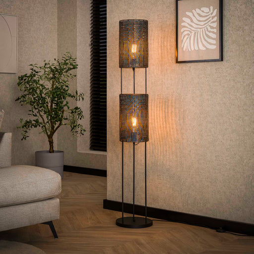 Vloerlamp Goran 2-lamps - Zwart bruin