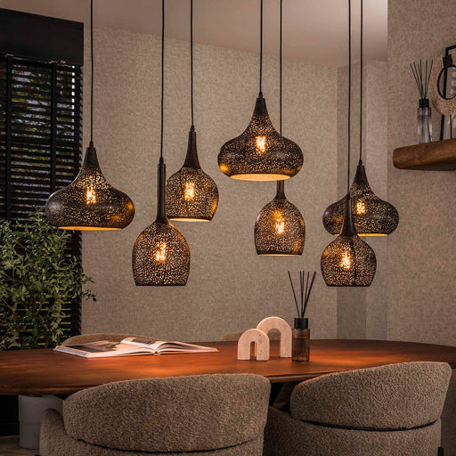 LifestyleFurn Hanglamp Henson Artic black, 4+3-lamps - Artic zwart