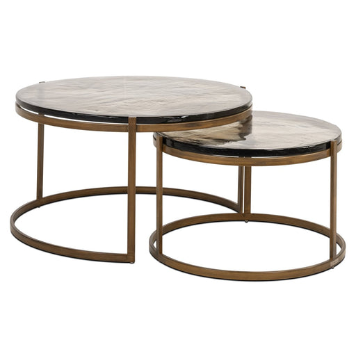 Richmond Ronde Salontafel Cleo Gegoten glas en ijzer, Set van 2 stuks - Goud - ThatLyfeStyle
