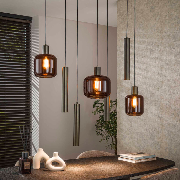 LifestyleFurn Hanglamp Gill 4+3-lamps - Sienna brown