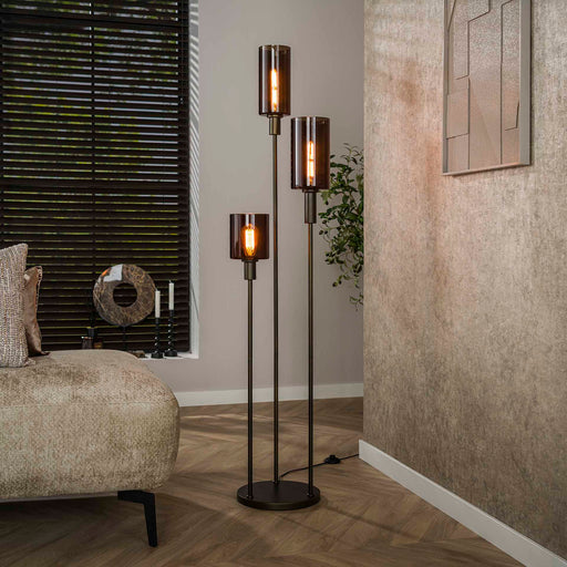 LifestyleFurn Vloerlamp Deatra 3-lamps bronskleurig metaal met smoke glas - Sienna brown