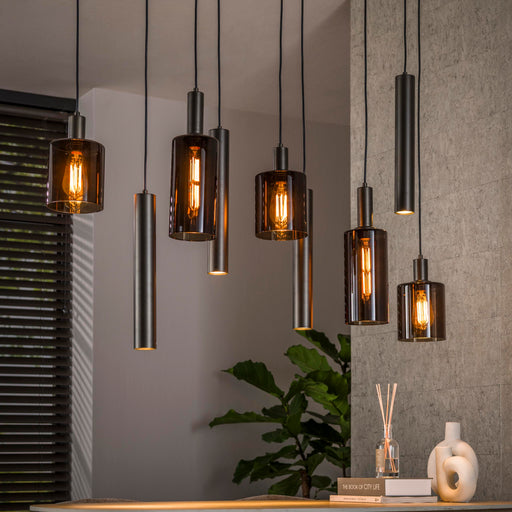 LifestyleFurn Hanglamp Homer Glas en metaal, 5+4-lamps - Bruin - ThatLyfeStyle