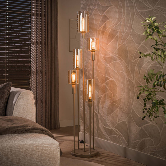 LifestyleFurn Vloerlamp Deatra 5-lamps - Amber/Beige