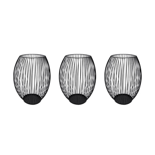 QUVIO Kaarsenhouder met frame - ø9x15 cm - Rond - Metaal - Zwart - Set van 3