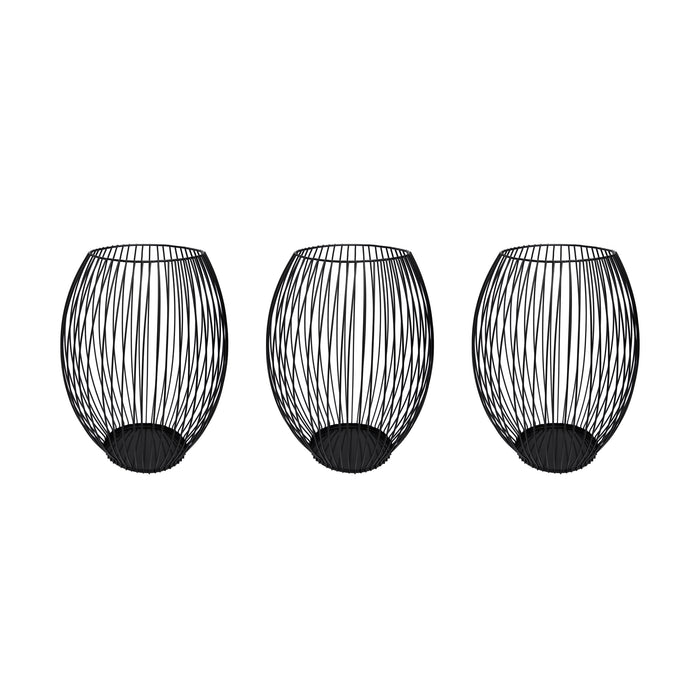 QUVIO Kaarsenhouder met frame - ø9x15 cm - Rond - Metaal - Zwart - Set van 3