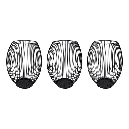 QUVIO Kaarsenhouder met frame - ø9x21 cm - Rond - Metaal - Zwart - set van 3