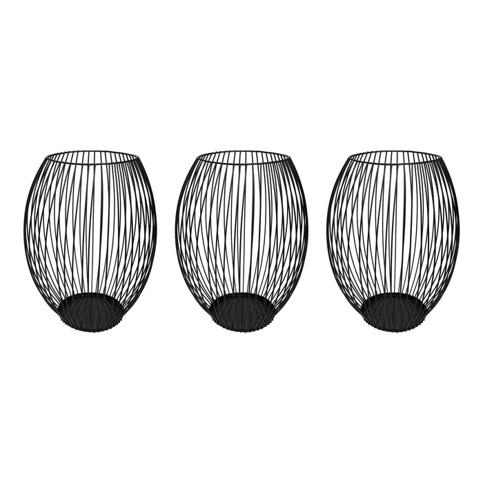 QUVIO Kaarsenhouder met frame - ø9x21 cm - Rond - Metaal - Zwart - set van 3