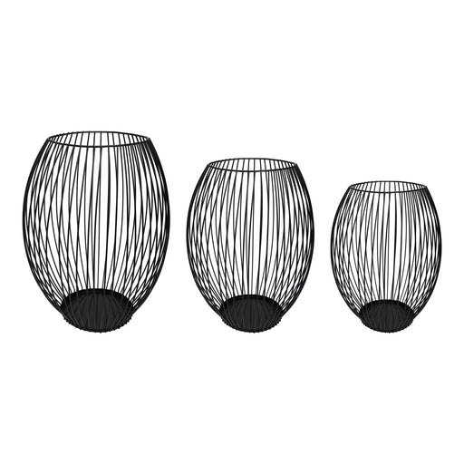 QUVIO Kaarsenhouder met frame - 3 maten - Rond - Metaal - Zwart - Set van 3