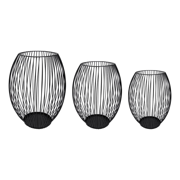 QUVIO Kaarsenhouder met frame - 3 maten - Rond - Metaal - Zwart - Set van 3