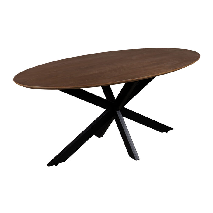 QUVIO Eettafel Sofia - Ovaal - 160x90 cm - Stalen kruispoot - FSC® gecertificeerd mangohout - Bruin