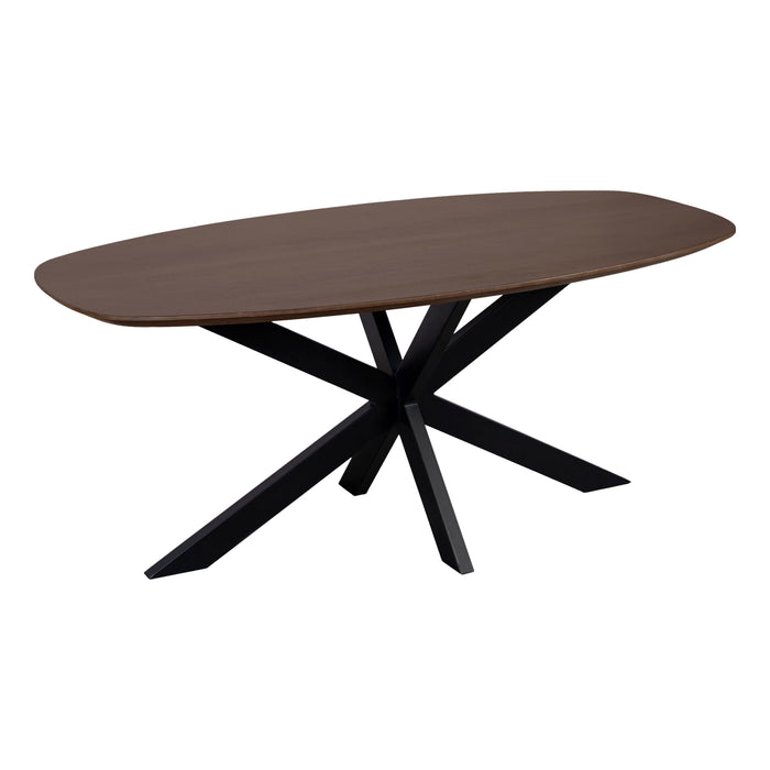 QUVIO Eettafel Sofia - Deens Ovaal - 180 x 90 cm - Stalen kruispoot - FSC® gecertificeerd mangohout - Walnoot bruin