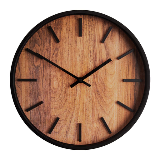 QUVIO Houtlook wandklok - ø29 cm - Kunststof - Zwart