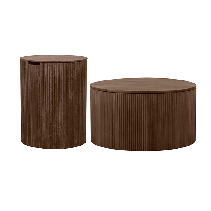 Lewis & Loft Salontafel set Lonne - FSC Mangohout - Ø40 cm - Ø70 cm - Met opbergruimte - Bruin - Set van 2