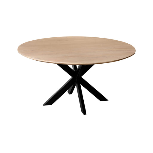 QUVIO Eettafel Sofia - Rond - Stalen kruispoot - FSC®-gecertificeerd mangohout - ø150 cm - Naturel