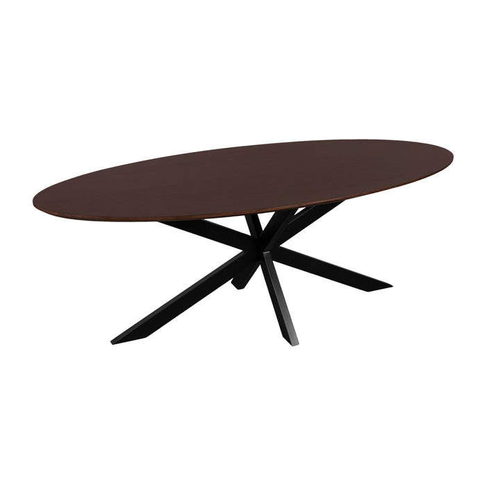 QUVIO Eettafel Sofia - Ovaal - 220x100 cm - Stalen kruispoot - FSC® gecertificeerd mangohout - Walnoot bruin