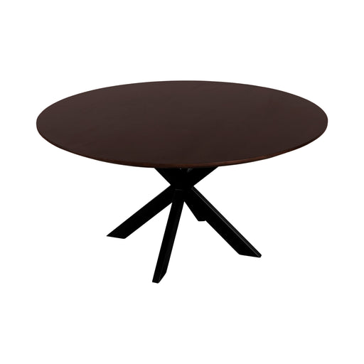 QUVIO Eettafel Sofia - ø150 cm - Stalen kruispoot - FSC®-gecertificeerd mangohout - Walnoot bruin