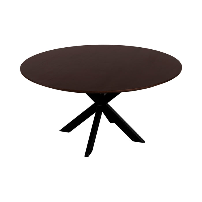 QUVIO Eettafel Sofia - ø150 cm - Stalen kruispoot - FSC®-gecertificeerd mangohout - Walnoot bruin