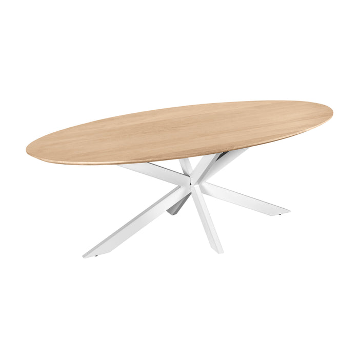 QUVIO Eettafel Sofia - Ovaal - 220x100 cm - Witte kruispoot - FSC® gecertificeerd mangohout - Naturel