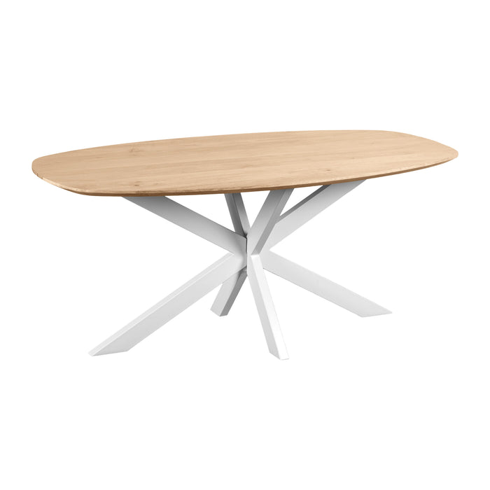 QUVIO Eettafel Sofia - Deens ovaal - 180x90 cm - Witte kruispoot - FSC® gecertificeerd mangohout - Naturel