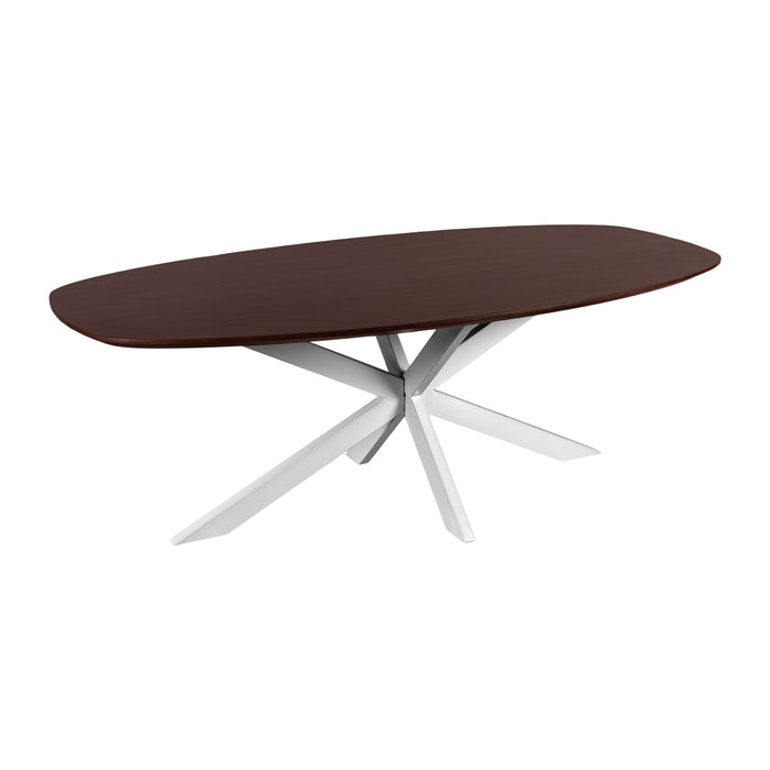 QUVIO Eettafel Sofia - Deens ovaal - 220x110 cm - Witte kruispoot - FSC® gecertificeerd mangohout - Walnoot bruin