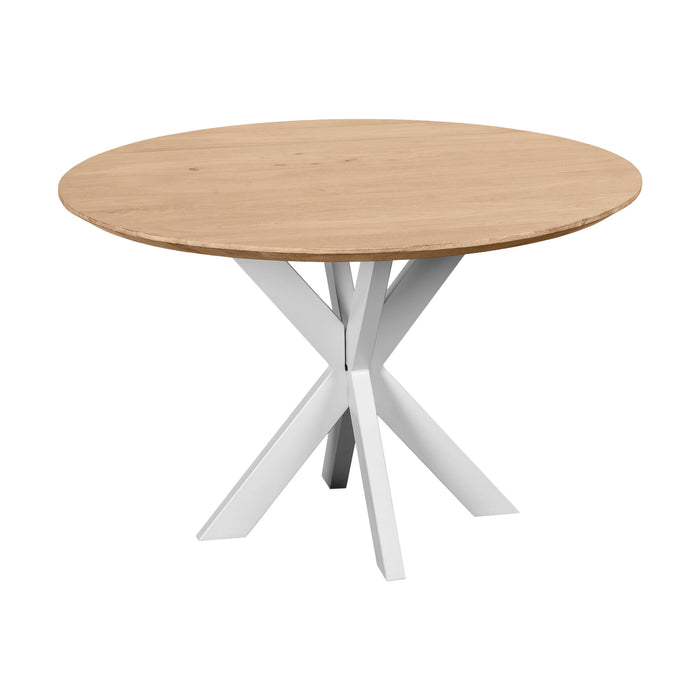QUVIO Eettafel Sofia - Rond - ø120 cm - Witte kruispoot - FSC® gecertificeerd mangohout - Naturel