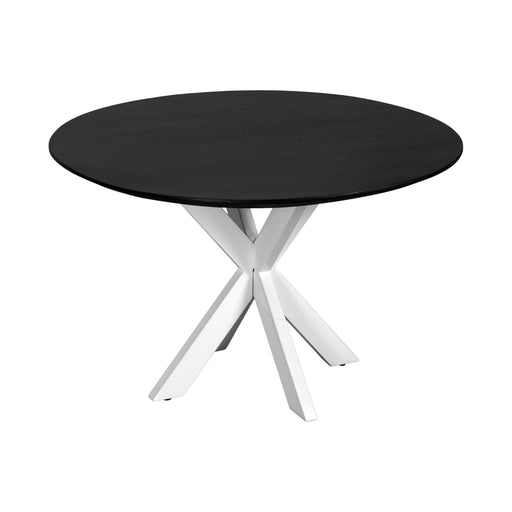 QUVIO Eettafel Sofia - Rond - ø120 cm - Witte kruispoot - FSC® gecertificeerd mangohout - Zwart