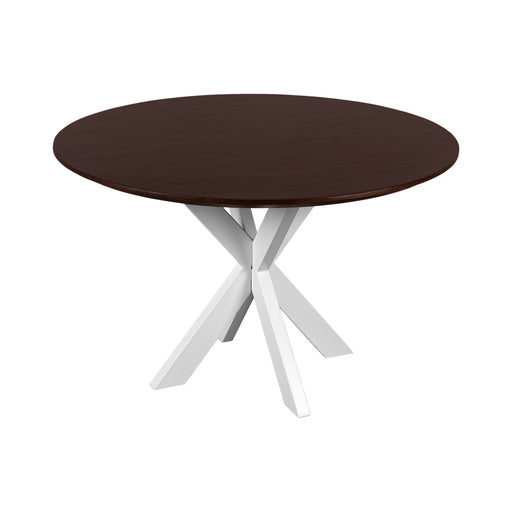 QUVIO Eettafel Sofia - Rond - ø120 cm - Witte kruispoot - FSC® gecertificeerd mangohout - Walnoot bruin