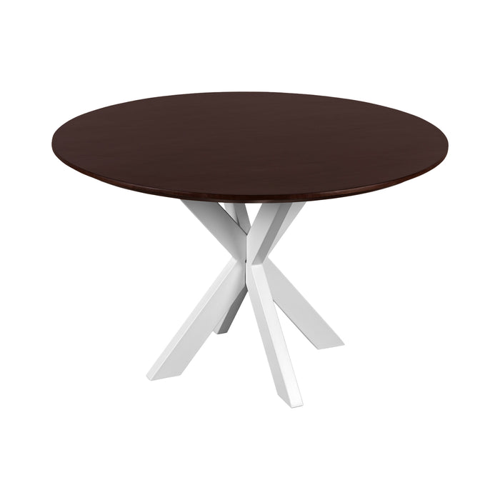 QUVIO Eettafel Sofia - Rond - ø120 cm - Witte kruispoot - FSC® gecertificeerd mangohout - Walnoot bruin