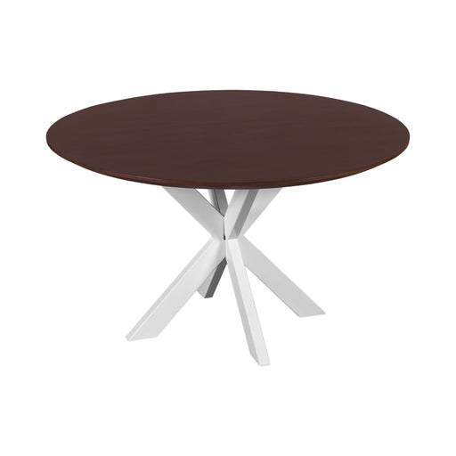 QUVIO Eettafel Sofia rond ø130 cm witte kruispoot FSC® gecertificeerd mangohout walnoot bruin