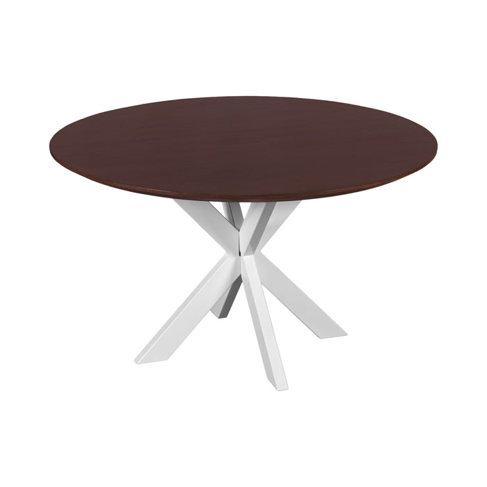 QUVIO Eettafel Sofia rond ø130 cm witte kruispoot FSC® gecertificeerd mangohout walnoot bruin