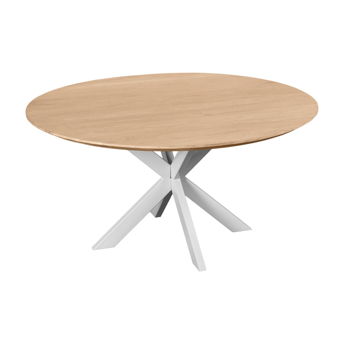QUVIO Eettafel Sofia - Rond - ø150 cm - Witte kruispoot - FSC® gecertificeerd mangohout - Naturel