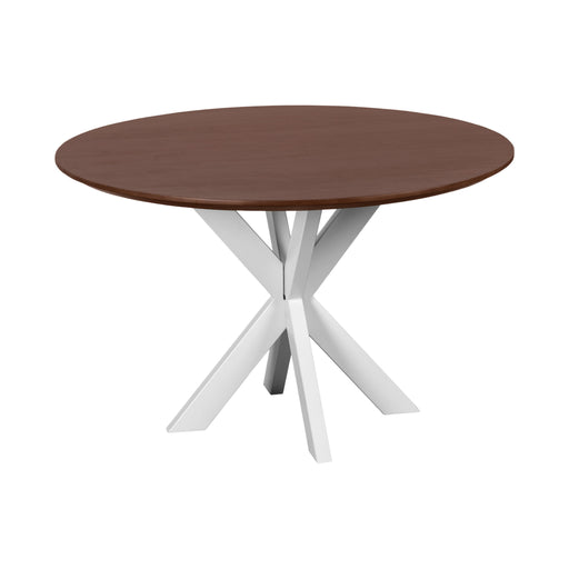 QUVIO Eettafel Sofia - Rond ø120 cm - Witte kruispoot - FSC® gecertificeerd mangohout - Bruin