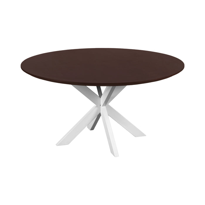 QUVIO Eettafel Sofia - Rond - ø150 cm - Witte kruispoot - FSC® gecertificeerd mangohout - Walnoot bruin