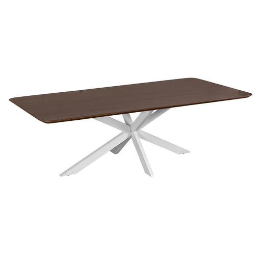 QUVIO Eettafel Sofia - Rechthoekig - Witte kruispoot - FSC®-gecertificeerd mangohout - 220x110 cm - Walnoot bruin