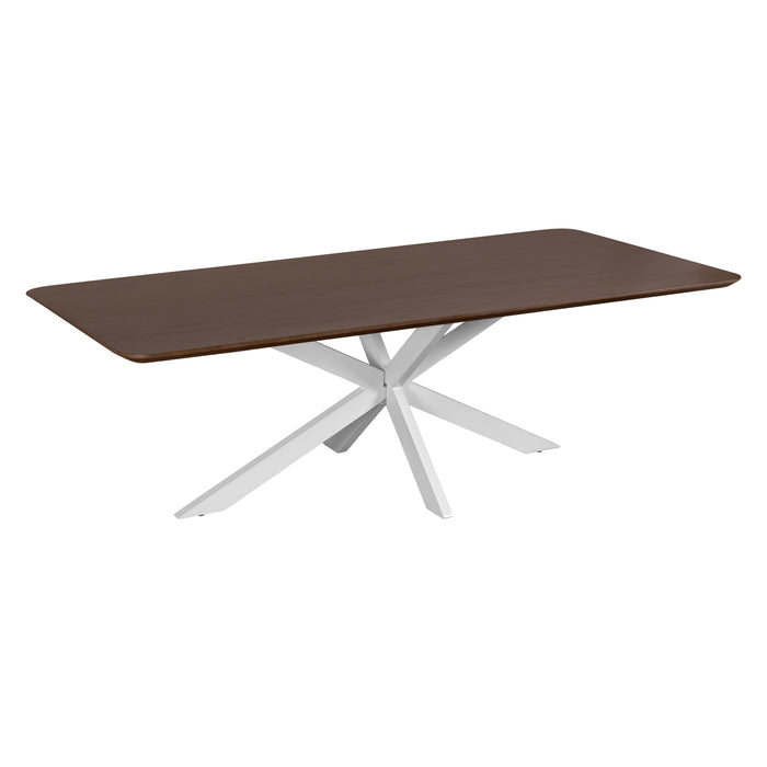 QUVIO Eettafel Sofia - Rechthoekig - Witte kruispoot - FSC®-gecertificeerd mangohout - 220x110 cm - Walnoot bruin