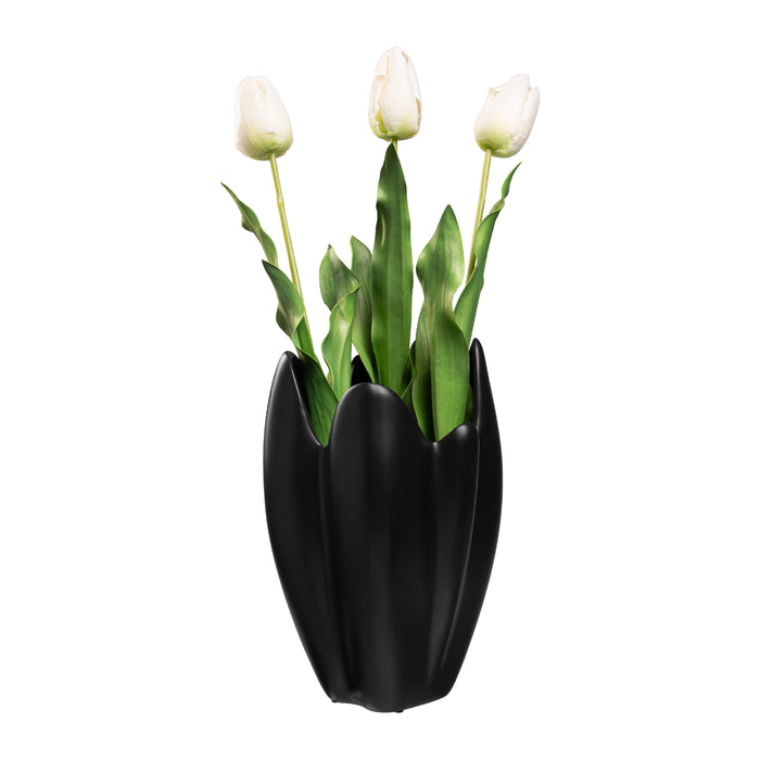 QUVIO Vaas geplooid design - Keramiek - Zwart