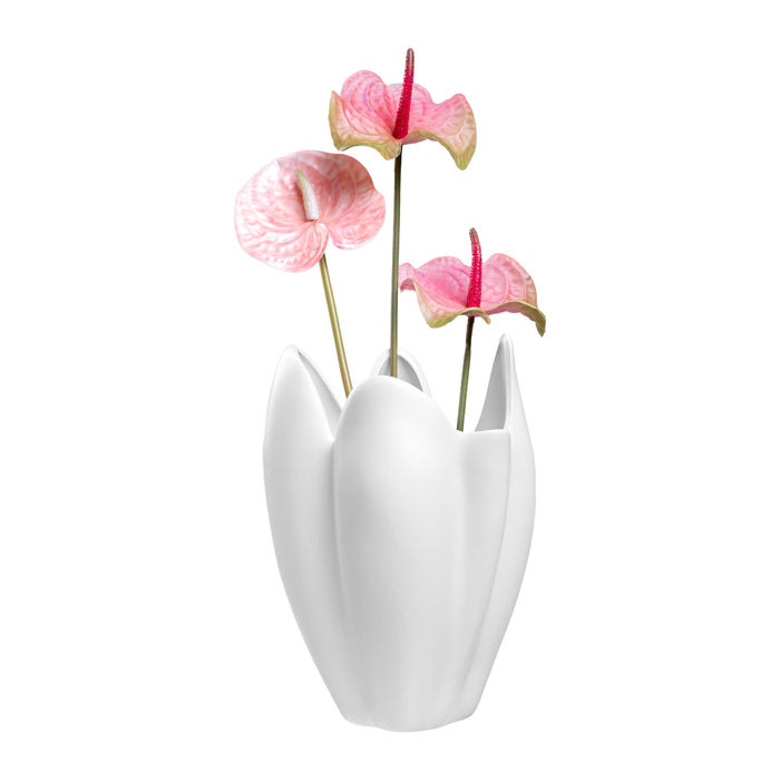 QUVIO Vaas geplooid design - Keramiek - Wit