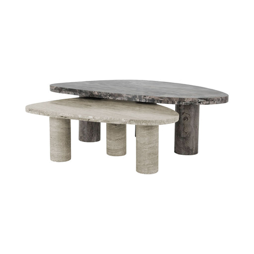Richmond Organische Salontafel Nazario Marmer, Set van 2 stuks - Bruin - Japandi
