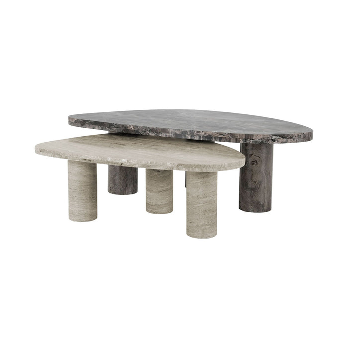Richmond Organische Salontafel Nazario Marmer, Set van 2 stuks - Bruin - Japandi