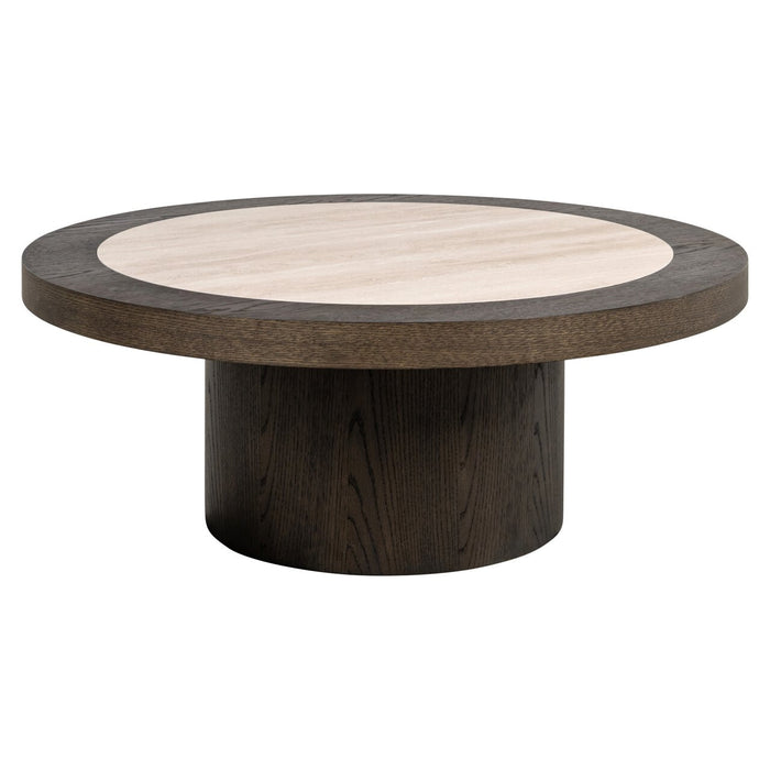 Richmond Ronde Salontafel Nando Travertinlook en eiken, 100cm - Bruin