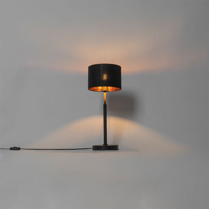 Moderne tafellamp stoffen kap zwart goud - VT 1