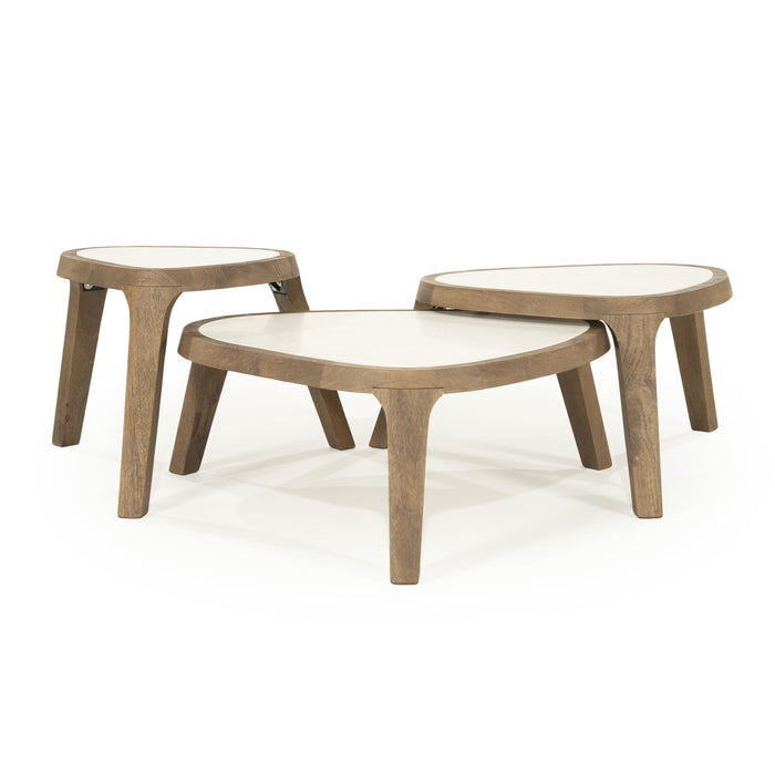 Eleonora Organische Salontafel Fred Set van 3 stuks, Marmer en mangohout - Bruin